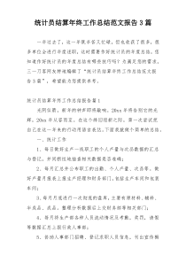 统计员结算年终工作总结范文报告3篇