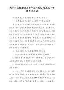关于村主任助理上半年工作总结范文及下半年工作计划