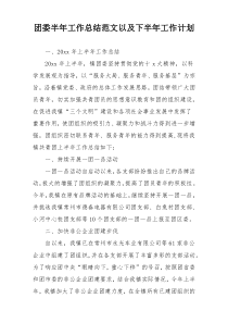 团委半年工作总结范文以及下半年工作计划