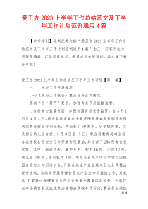 爱卫办2023上半年工作总结范文及下半年工作计划范例通用4篇