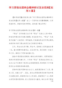 学习贯彻全国两会精神研讨发言范例【实用4篇】