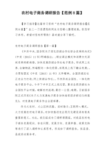农村电子商务调研报告【范例8篇】