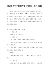 培训机构招生策划方案（实例）【范例4篇】
