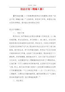 创业计划（精编5篇）
