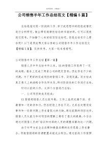 公司销售半年工作总结范文【精编5篇】