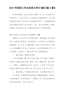 2023年医院工作总结范文和计划【汇编4篇】
