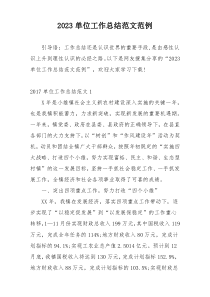 2023单位工作总结范文范例