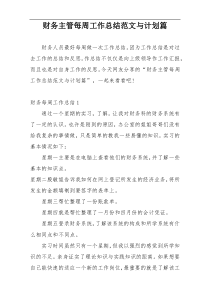 财务主管每周工作总结范文与计划篇