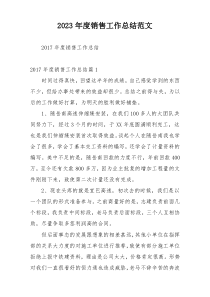 2023年度销售工作总结范文