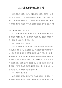 2023康复科护理工作计划