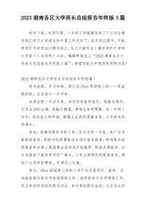 2023湖南各区大学班长总结报告年终版3篇