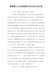 规划窗口工作总结范文及今后工作计划