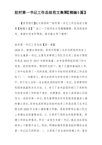 驻村第一书记工作总结范文集聚【精编5篇】