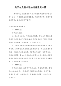 关于对党委书记的批评意见5篇