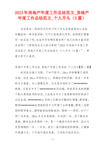 2023年房地产年度工作总结范文_房地产年度工作总结范文_个人开头（5篇）