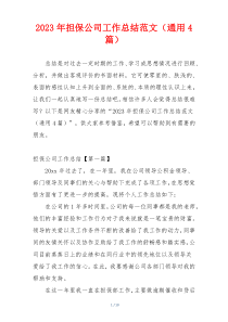 2023年担保公司工作总结范文（通用4篇）