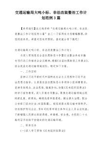 交通运输局大吨小标、非法改装整治工作计划范例3篇