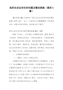 组织生活会存在的问题及整改措施（通用4篇）