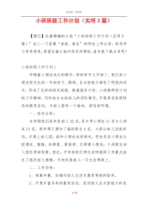 小班班级工作计划（实用3篇）