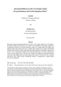 国际区别在权益资本费用：法律机关是否和证券章程事关？(1)