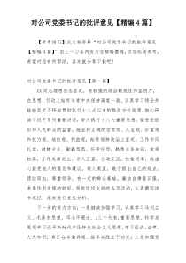 对公司党委书记的批评意见【精编4篇】