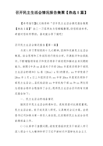召开民主生活会情况报告集聚【热选5篇】
