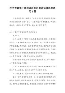 在全市青年干部培训班开班的讲话稿范例通用3篇