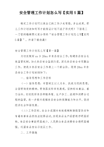 安全管理工作计划怎么写【实用5篇】
