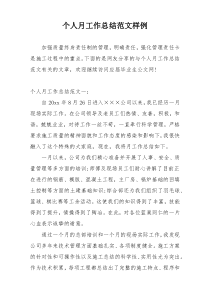 个人月工作总结范文样例