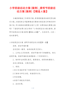 小学班级活动方案(案例)_清明节班级活动方案(案例)【精选4篇】