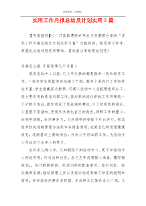 实用工作月报总结及计划实用3篇