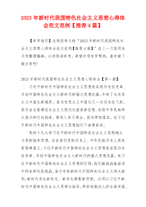 2023年新时代我国特色社会主义思想心得体会范文范例【推荐4篇】