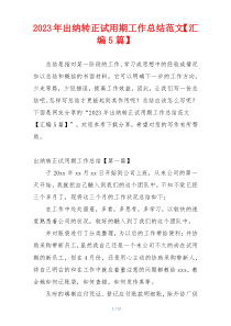 2023年出纳转正试用期工作总结范文【汇编5篇】