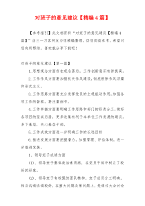 对班子的意见建议【精编4篇】