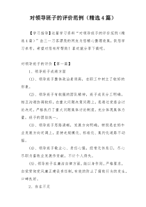 对领导班子的评价范例（精选4篇）