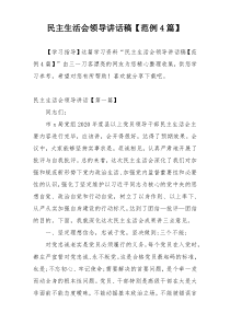 民主生活会领导讲话稿【范例4篇】
