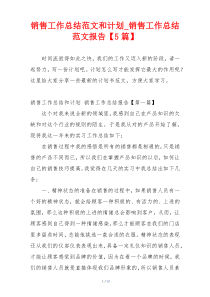 销售工作总结范文和计划_销售工作总结范文报告【5篇】