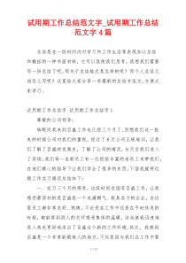 试用期工作总结范文字_试用期工作总结范文字4篇