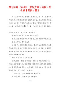 策划方案（实例） 策划方案（实例）怎么做【范例4篇】