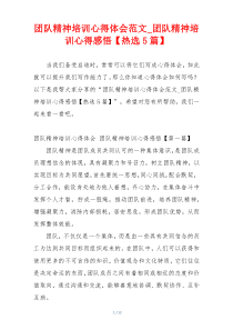 团队精神培训心得体会范文_团队精神培训心得感悟【热选5篇】