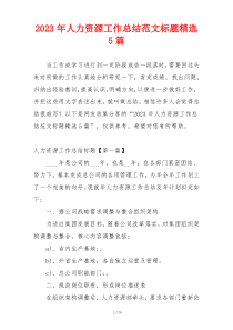 2023年人力资源工作总结范文标题精选5篇