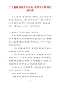 个人教师培训工作计划 教师个人培训计划5篇