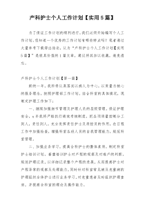 产科护士个人工作计划【实用5篇】