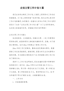 企划主管工作计划5篇