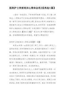 医院护士岗前培训心得体会范文【热选5篇】