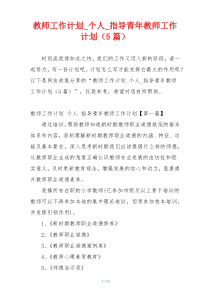 教师工作计划_个人_指导青年教师工作计划（5篇）