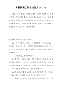 内科护理工作总结范文2023年