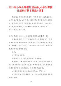 2023年小学生寒假计划安排_小学生寒假计划和打算【精选5篇】