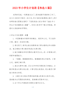 2023年小学生计划表【热选5篇】