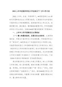 2023上半年度意识形态工作总结及下一步工作计划